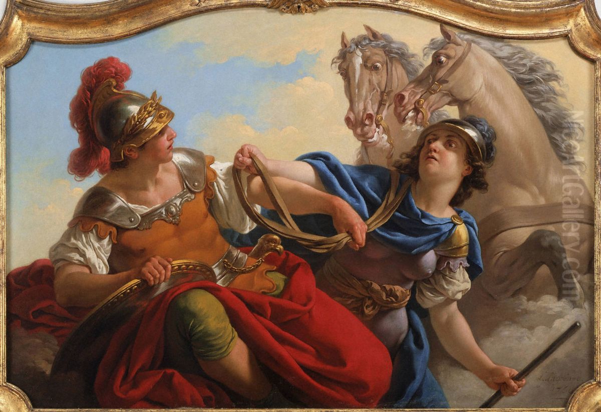 Bellona Presenting the Reins of his Horses to Mars Oil Painting by Louis-Jean-Francois Lagrenee
