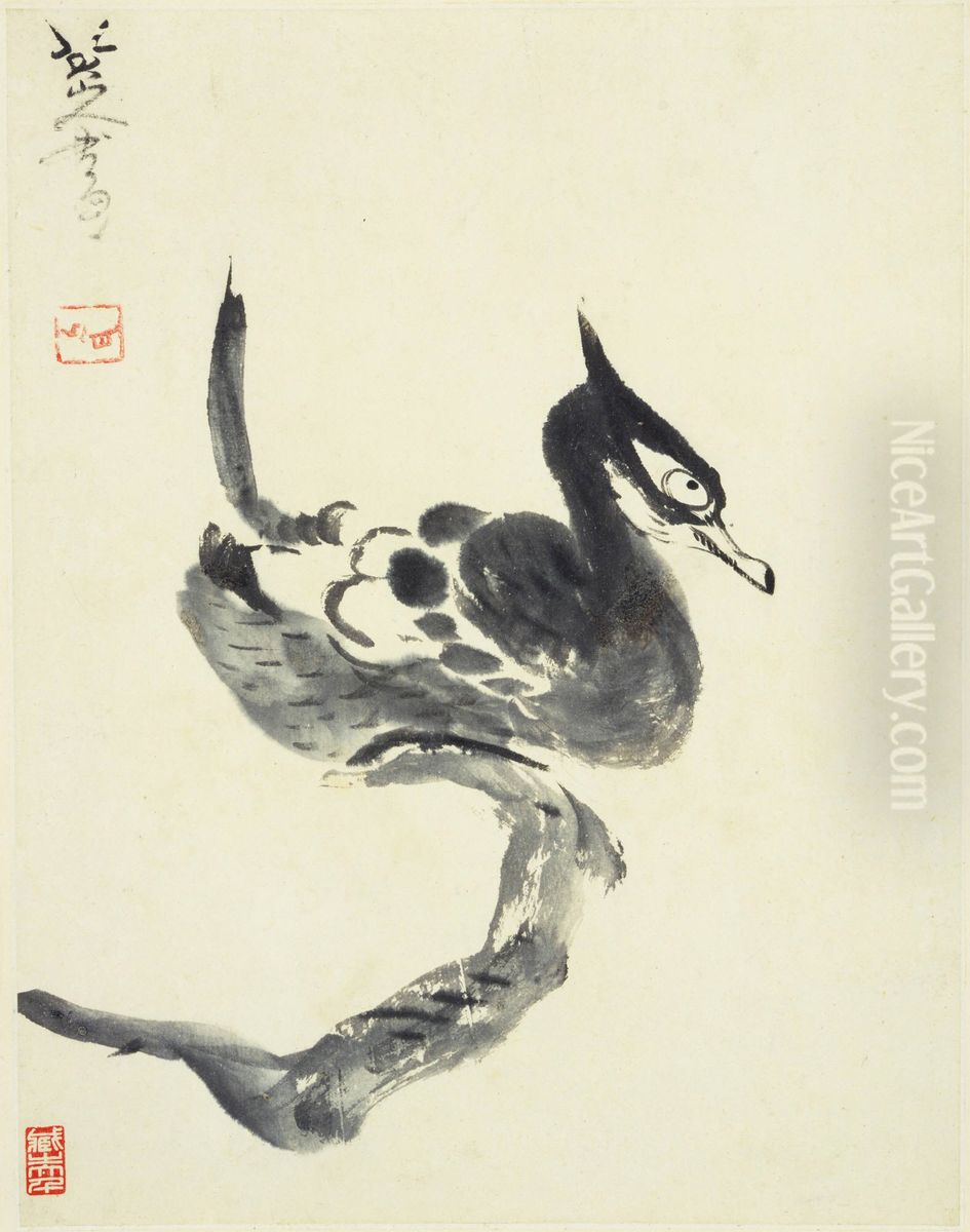 Duck on a Branch Oil Painting by Bada Shanren