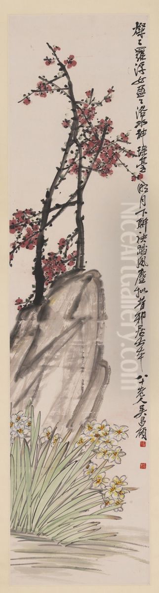 Plums and Daffodils (Meihua shuixian) Oil Painting by Wu Chang-shuo