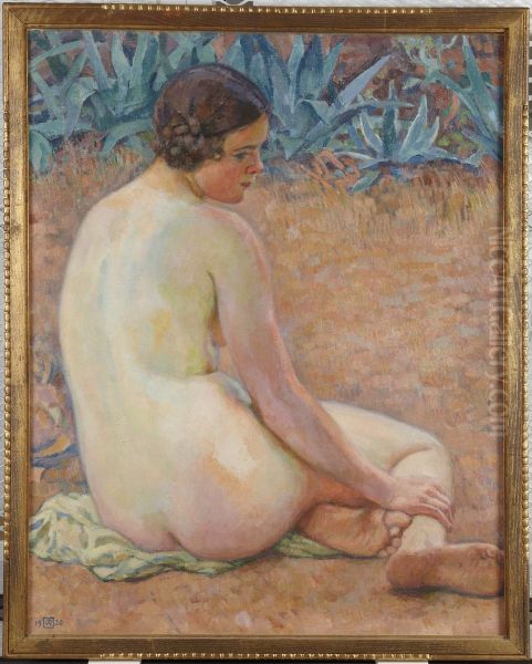 Nude with agave (Nu aux agave) Oil Painting by Theo van Rysselberghe