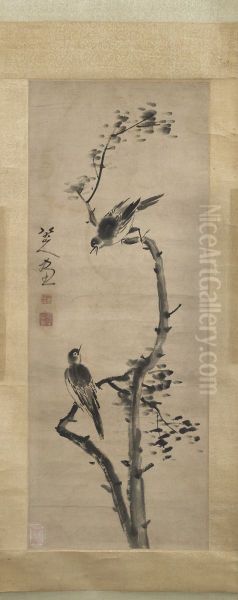 Birds, in Qing style Oil Painting by Bada Shanren