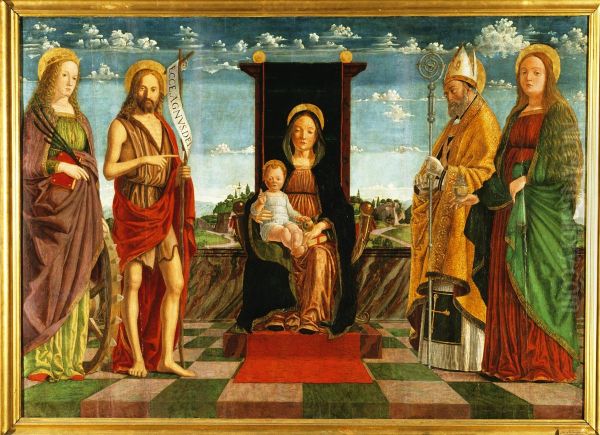 Virgin and Child Enthroned with Four Attendant Saints Oil Painting by Domenico Morone