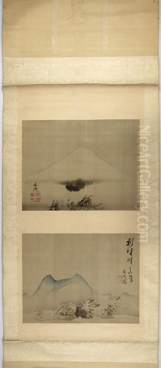 Mt. Fuji and True-view (shinkei) Landscape Oil Painting by Tani Buncho