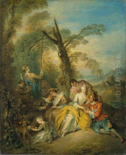 The Swing (La conversation interessant) Oil Painting by Jean-Baptiste Pater