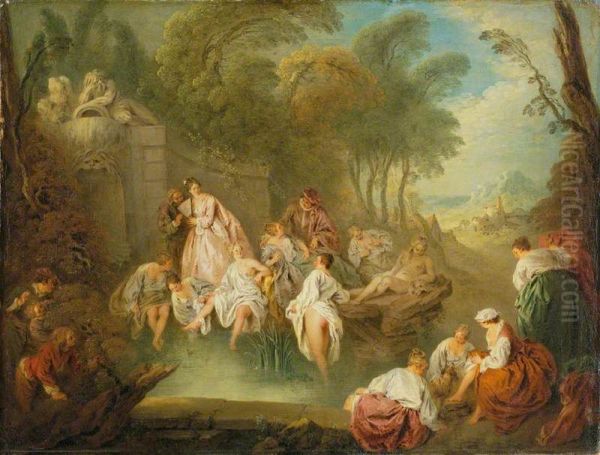 Bathing Party in a Park Oil Painting by Jean-Baptiste Pater