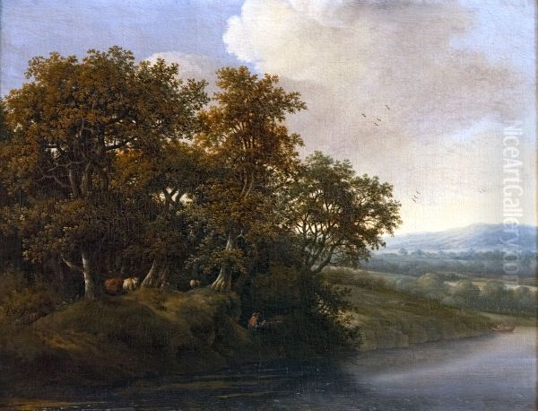 Wooded landscapeFrancais:Paysage boiseItaliano:Paesaggio boscoso Oil Painting by Jan Lagoor