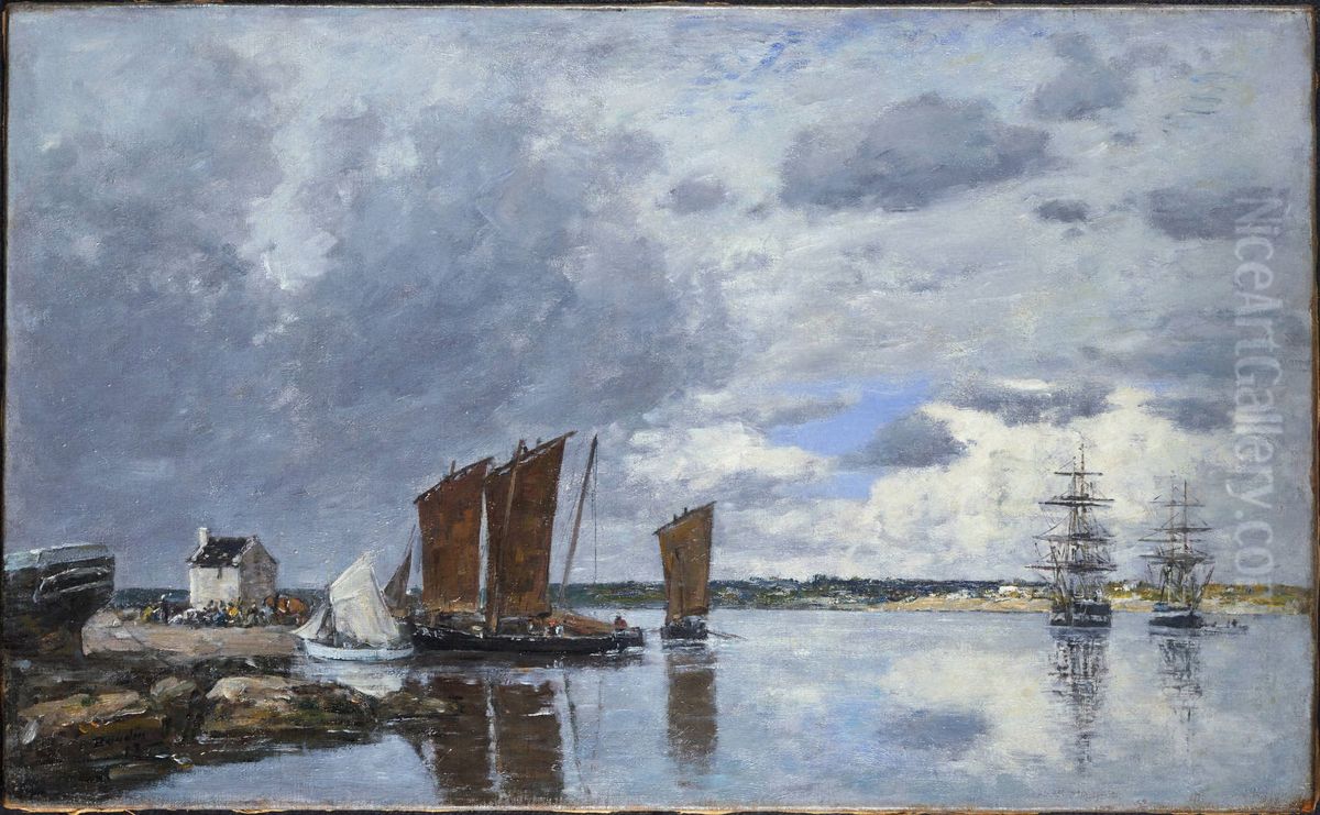 Fishing Boats at Kerhor Oil Painting by Eugene Louis Boudin