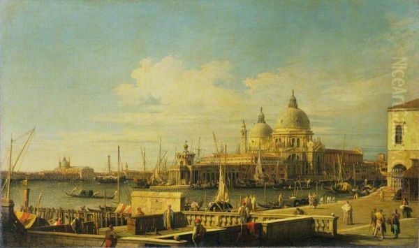 the Dogana and Santa Maria della Salute from the Molo Oil Painting by Canaletto