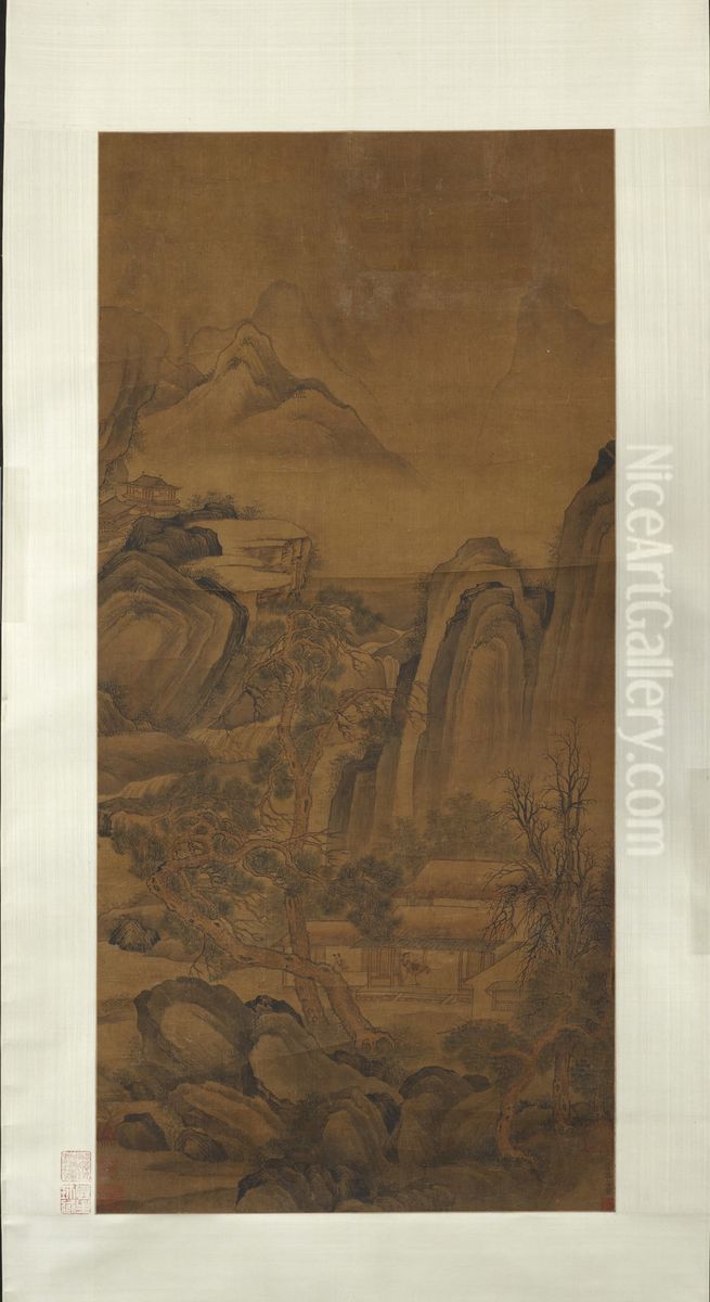 Cottage in Mountains, Ming style Oil Painting by Tang Yin