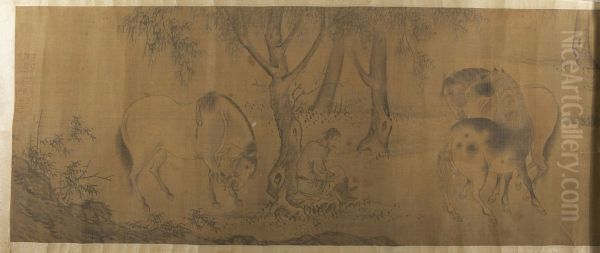 Horses Oil Painting by Zhao Mengfu