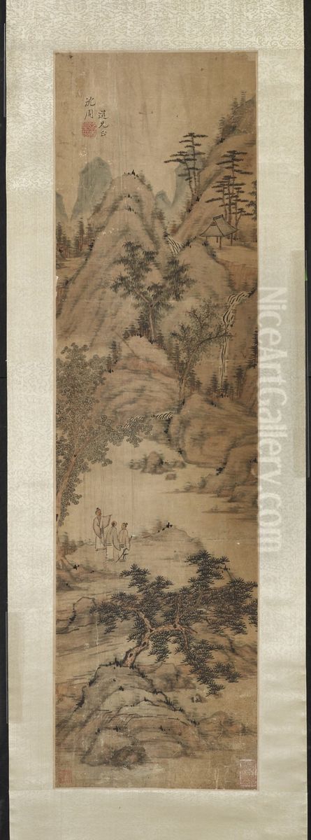 Landscape, in Ming style Oil Painting by Shen Zhou