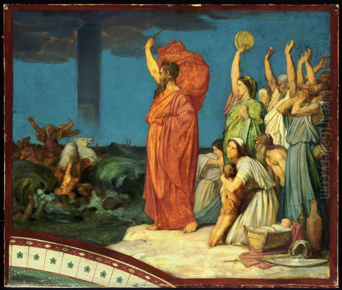 Moses Commanding the Waters to Close upon the Egyptian Host Oil Painting by Hippolyte Flandrin