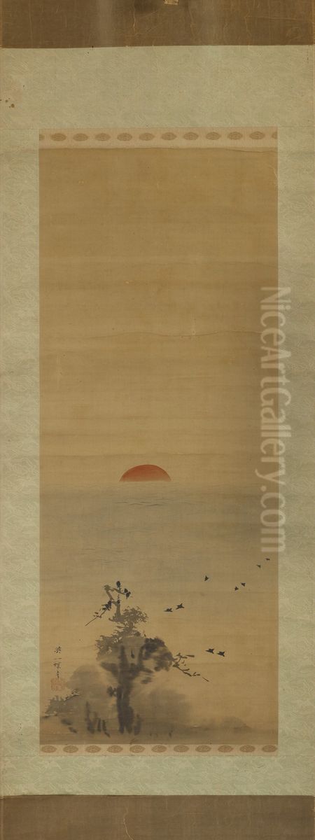 Sunrise Oil Painting by Hanabusa Itcho
