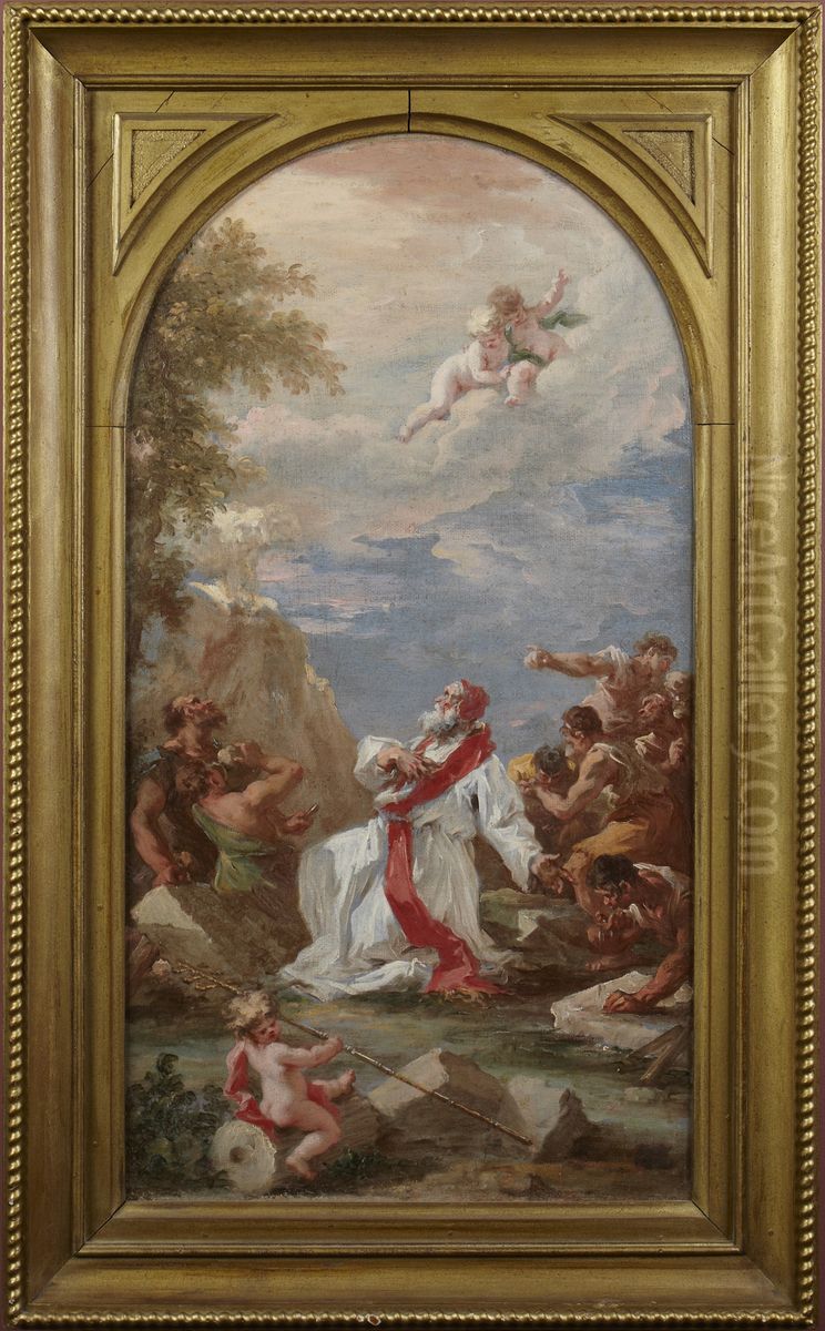 Pope Clement I Praying for Water Oil Painting by Giovanni Antonio Pellegrini