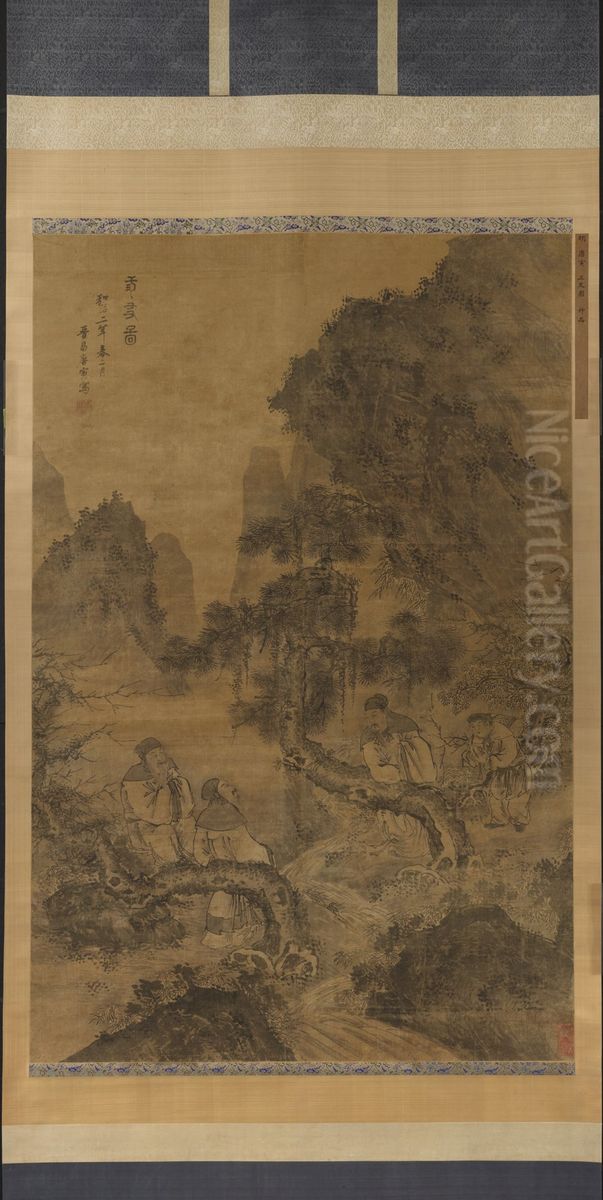 Scholars Conversing Across Rapids, Ming style Oil Painting by Tang Yin