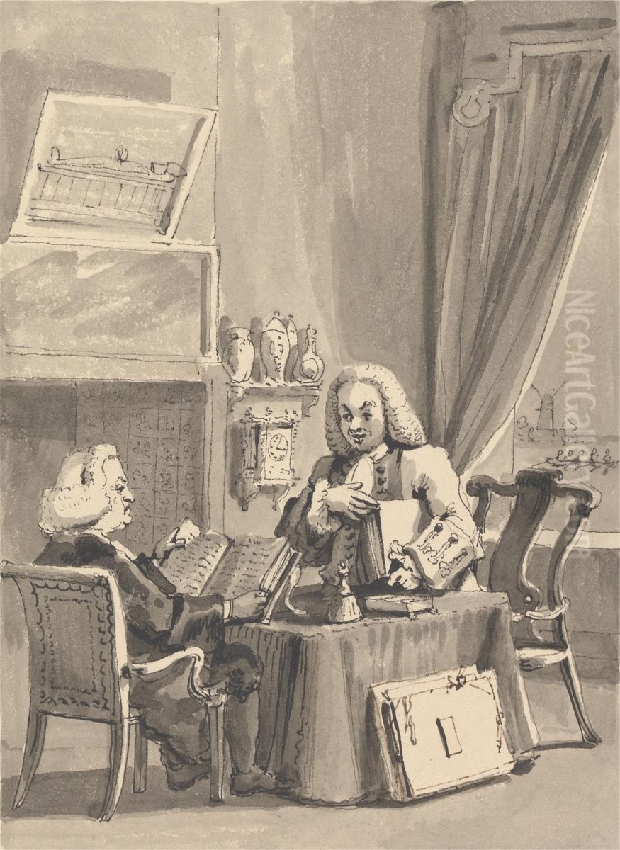 Hogarth Solicits His Patron Bishop Hoadley to Look Over His MS. 'Analysis of Beauty' Oil Painting by John Thomas Smith