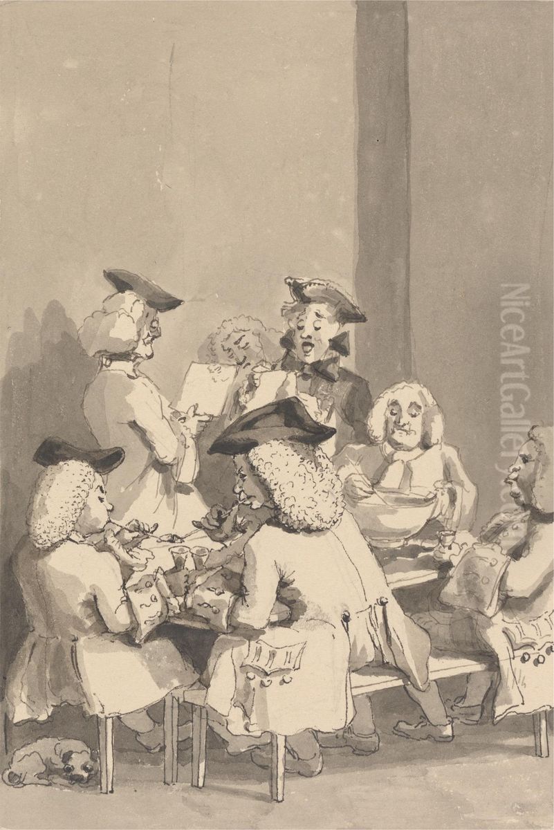 Hogarth at Old Slaughter's Hobbing with Highmore the Painter Oil Painting by John Thomas Smith