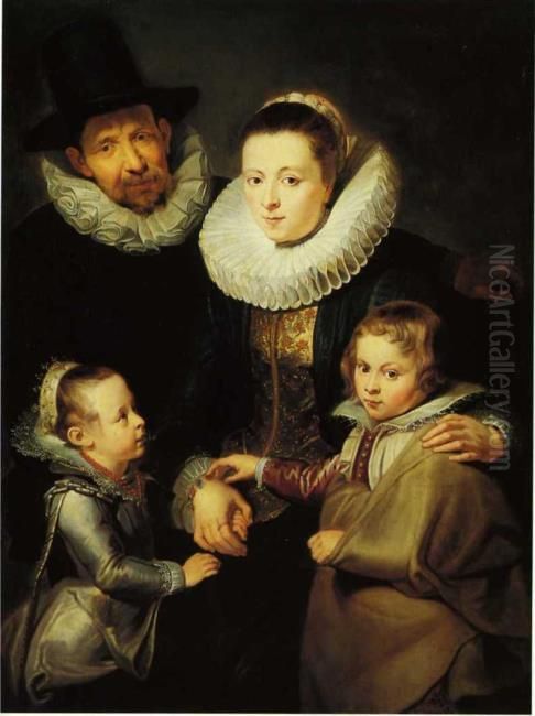 Portrait of Jan Brueghel I (1568-1625) and his family Oil Painting by (studio of) Rubens, Peter Paul
