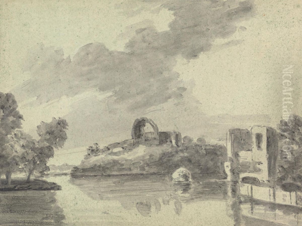 River view with Ruins Oil Painting by William Gilpin