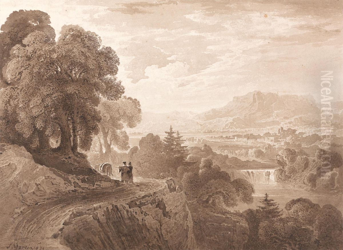 Travelers on a Road above a River Oil Painting by John Martin