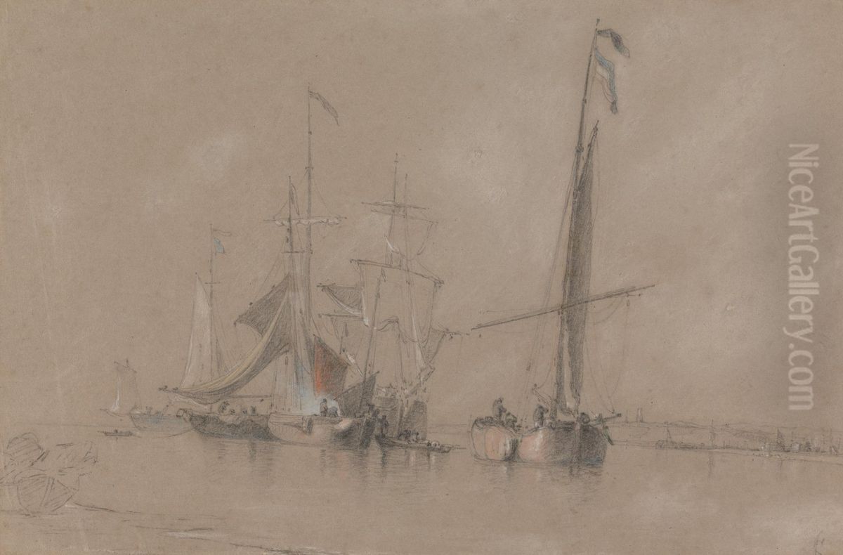 Shipping off the Coast near Corton Oil Painting by Joseph Stannard