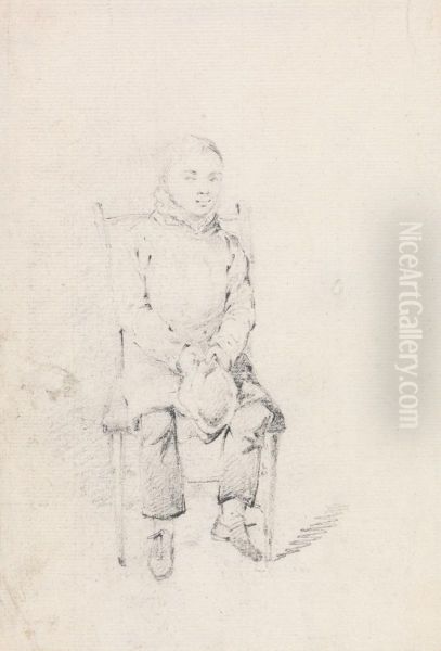 Boy Sitting Holding a Cap Oil Painting by Henry Thomas Alken