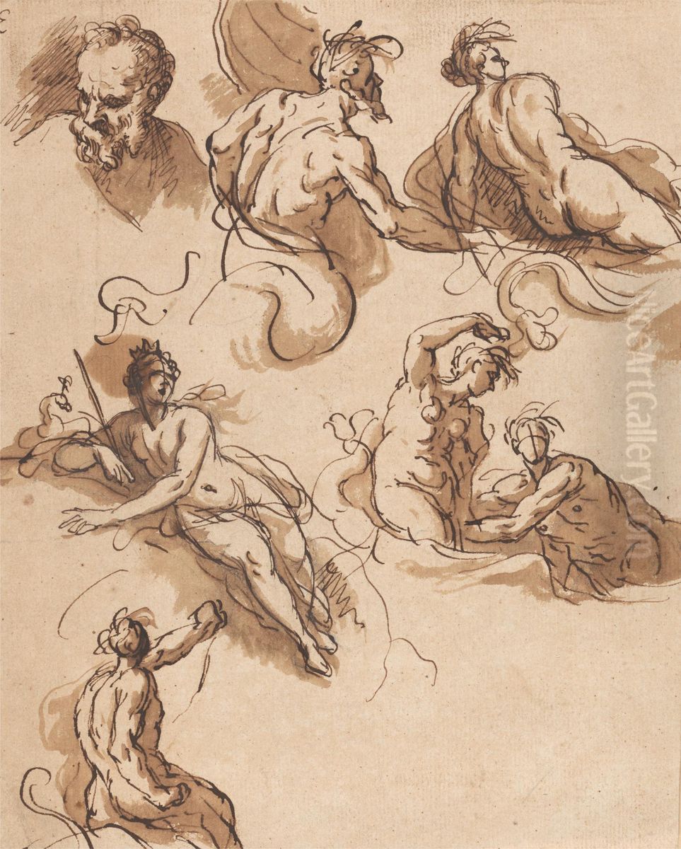 Sheet of Classical Figure Studies Oil Painting by James Thornhill