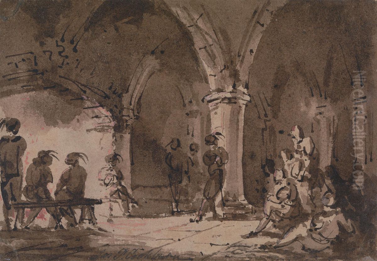 Medieval Figures in a Crypt Oil Painting by Cockburn, James Pattison