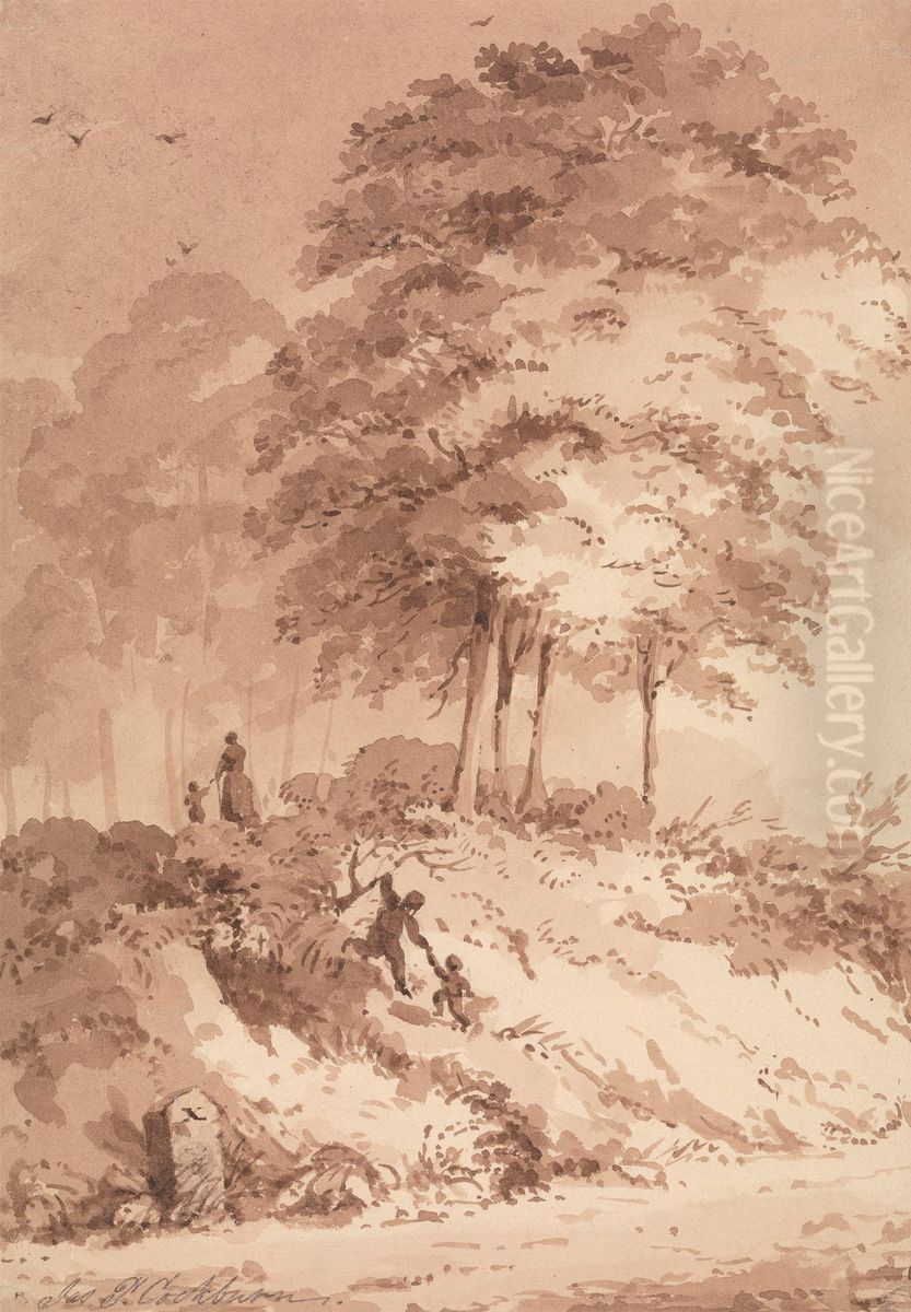 Child Being Helped to Clamber up a Bank Oil Painting by Cockburn, James Pattison