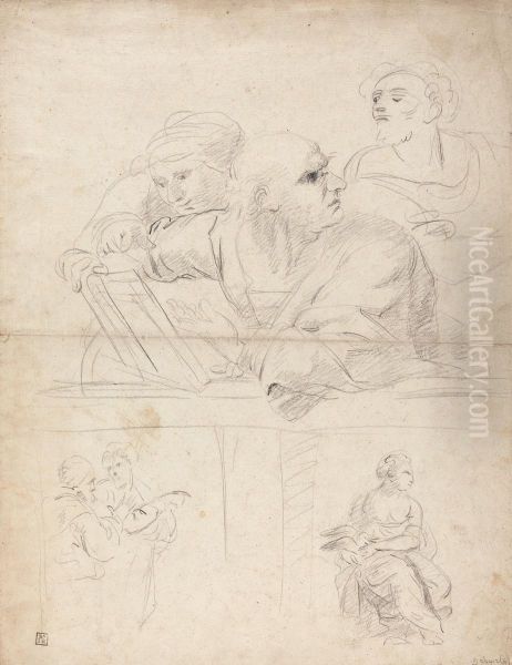 Sheet of Figure Studies from Raphael's Disputation Oil Painting by Joshua Reynolds