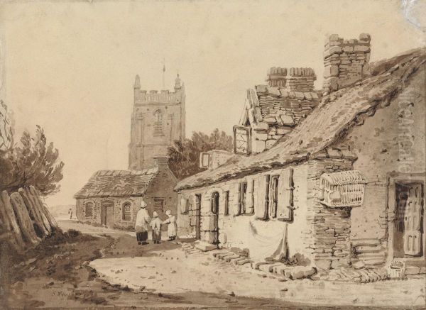 Church and Cottages Oil Painting by Samuel Prout
