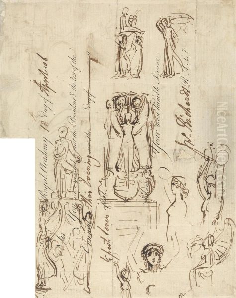 Study of Caryatides for Statue of Sir Thomas of Monro Oil Painting by Thomas Stothard