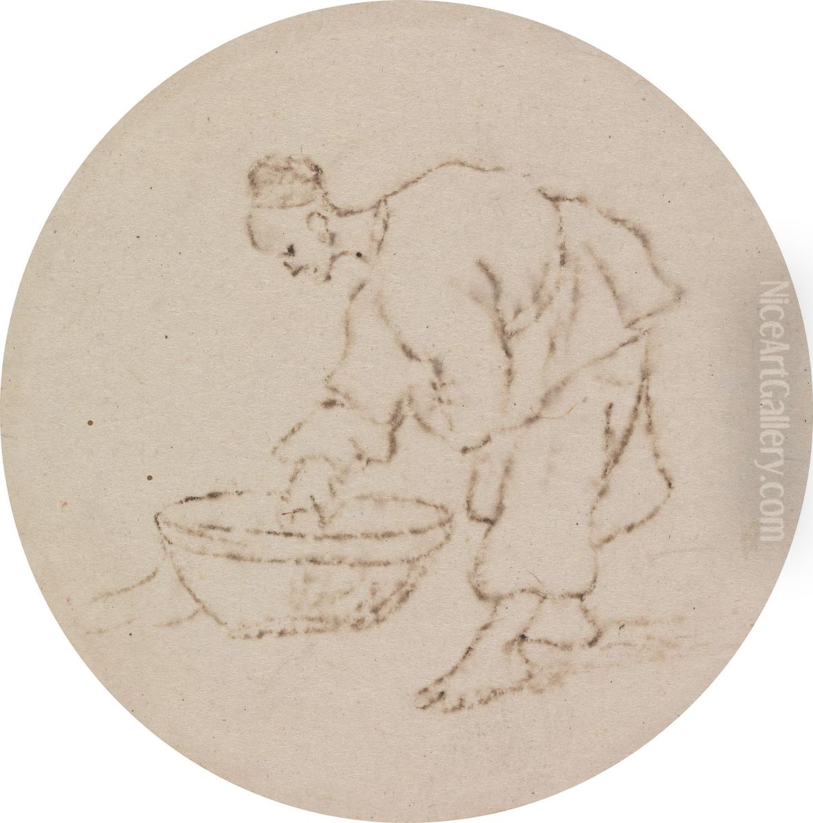 Five Figures Sketches on One Mount Oil Painting by George Chinnery