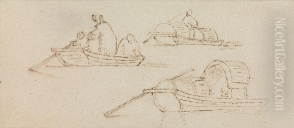 Five Figure Sketches on One Mount Oil Painting by George Chinnery