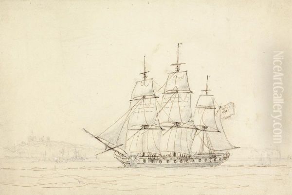 Three Masted Ship Oil Painting by William Daniell