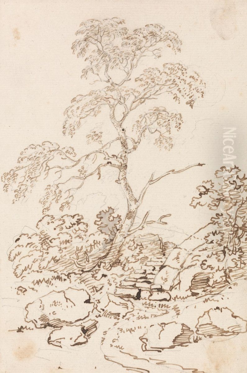 Tree by Steps Oil Painting by Sir George Beaumont, 7th Baronet