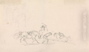 Horse Led by a Man, Being Attached by Another Man