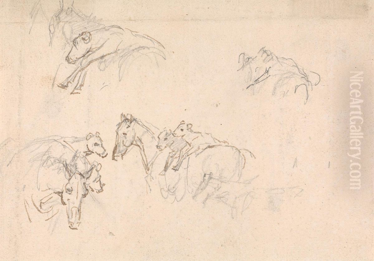 Study of Horses Carrying Calves on their Backs Oil Painting by Sawrey Gilpin