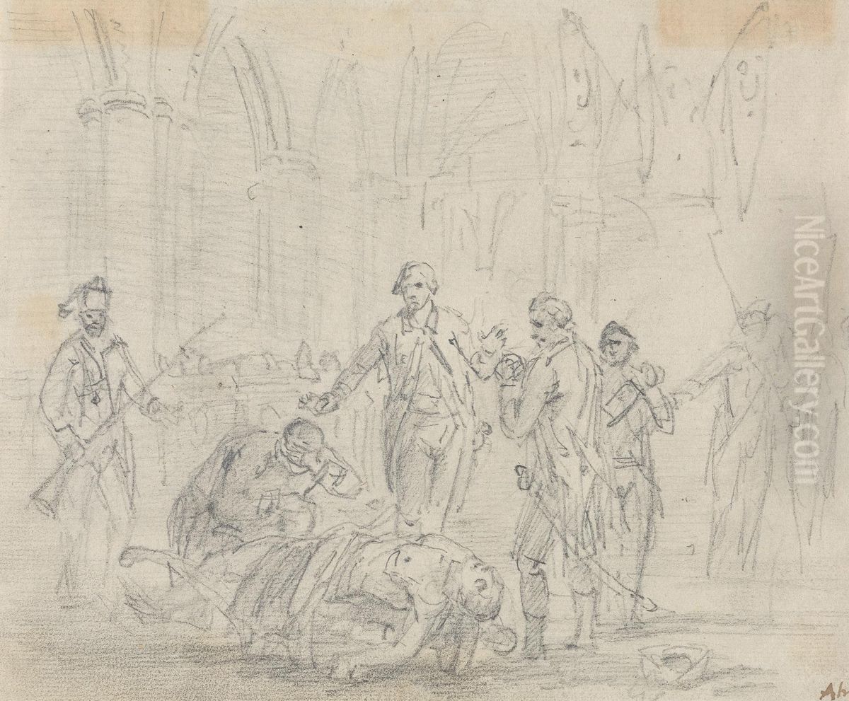 Dying Man in Church with Soldiers Oil Painting by Sawrey Gilpin