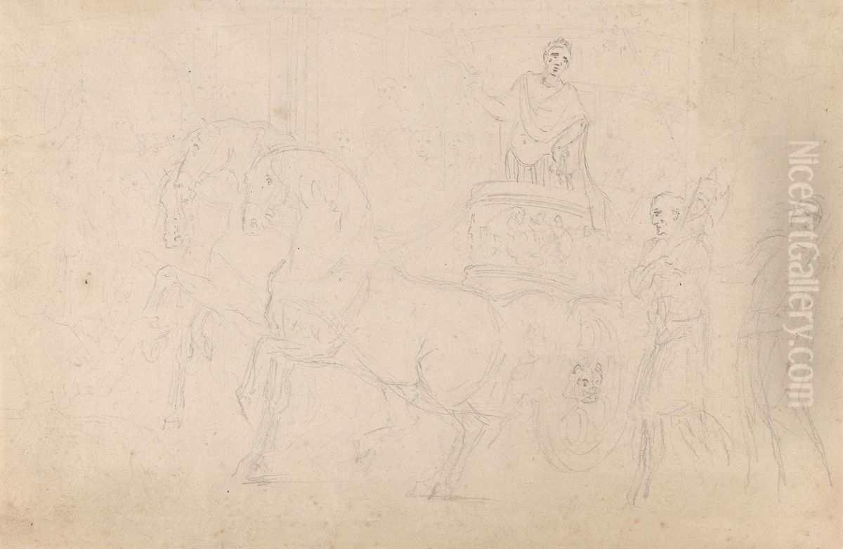Roman Chariot Drawn by Three Horses, with Charioteer and other Figures Oil Painting by Sawrey Gilpin
