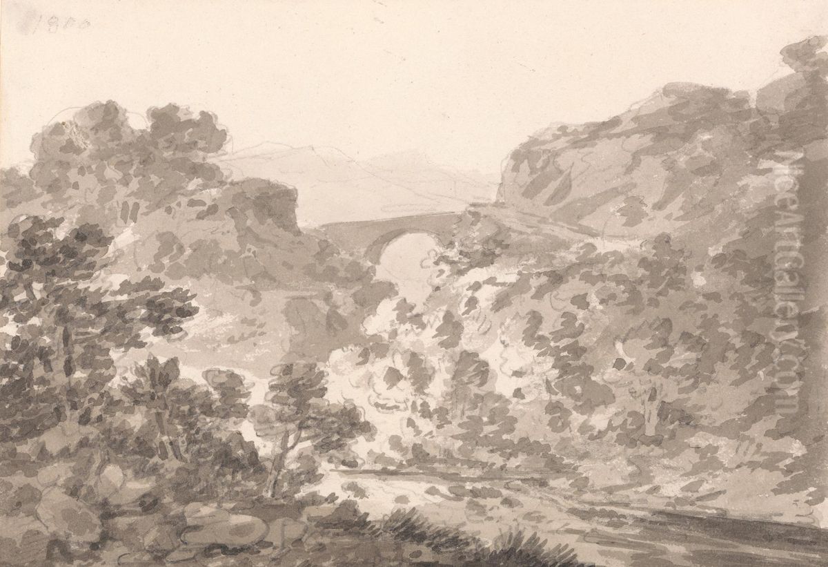 Bridge over Stream, North Wales Oil Painting by Sir George Beaumont, 7th Baronet