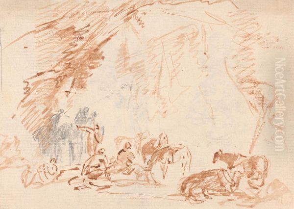 Rough sketch of figures and horses Oil Painting by Sawrey Gilpin