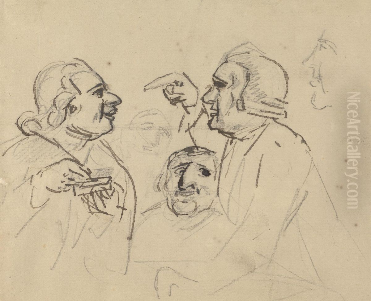 Study of men's heads; two in foreground arguing Oil Painting by Sawrey Gilpin