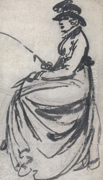 Study of a Woman Seated on a Horse Oil Painting by Julius Caesar Ibbetson
