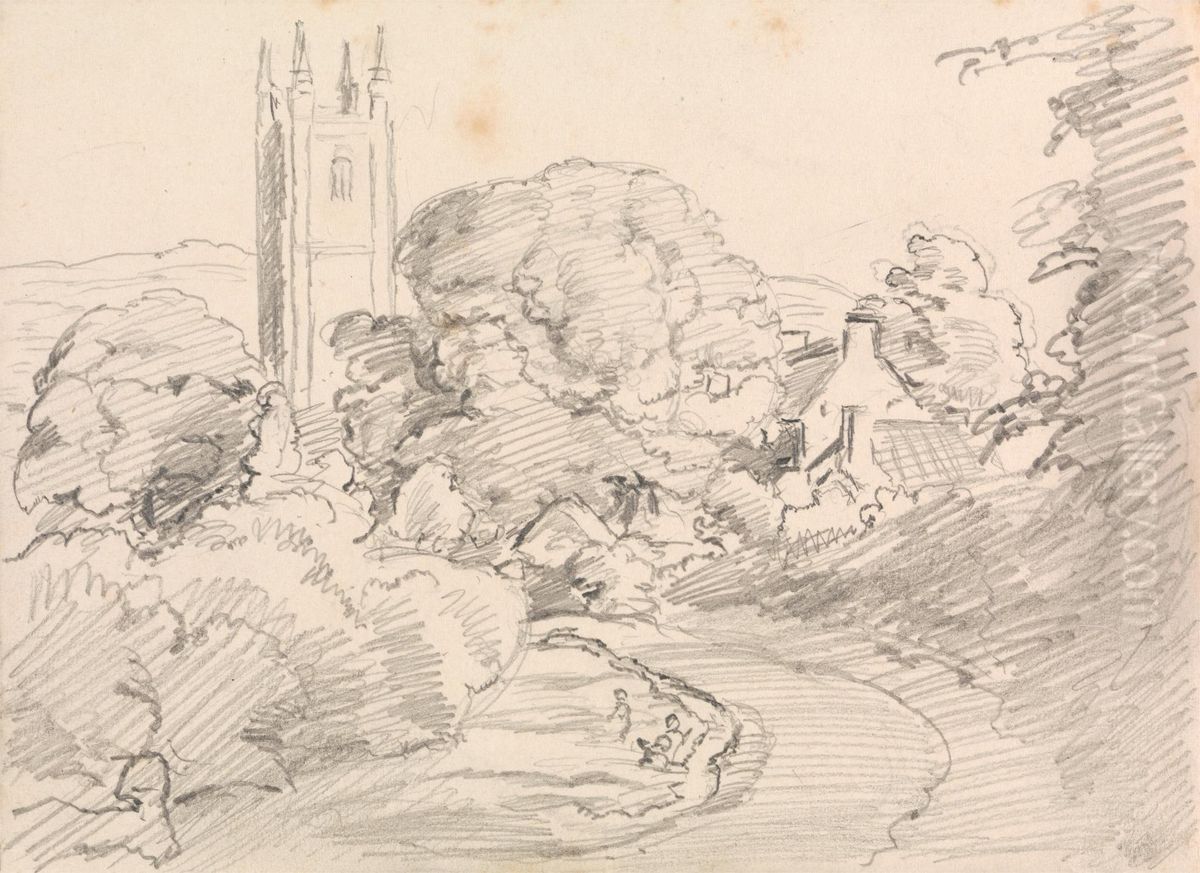 Widecombe Village Oil Painting by John Linnell