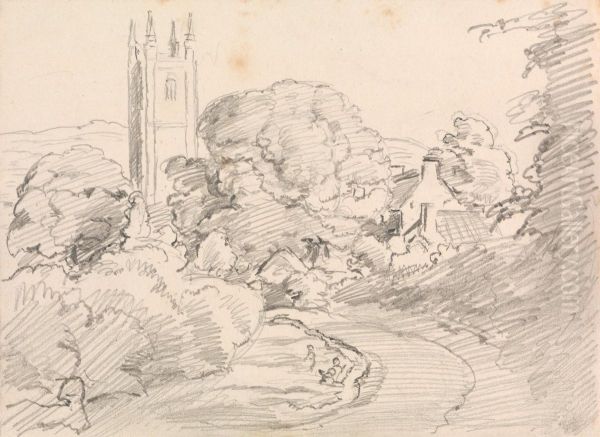 Widecombe Village Oil Painting by John Linnell