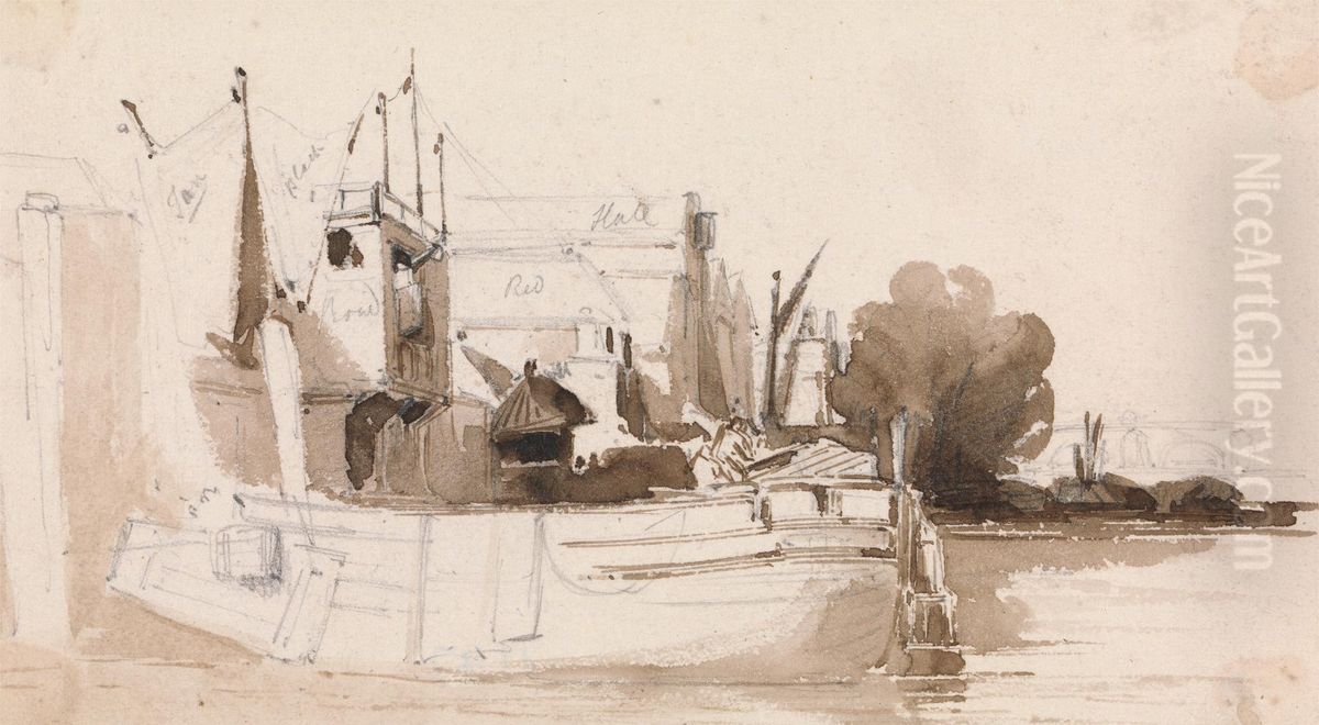 A Thames Barge Oil Painting by James Stark