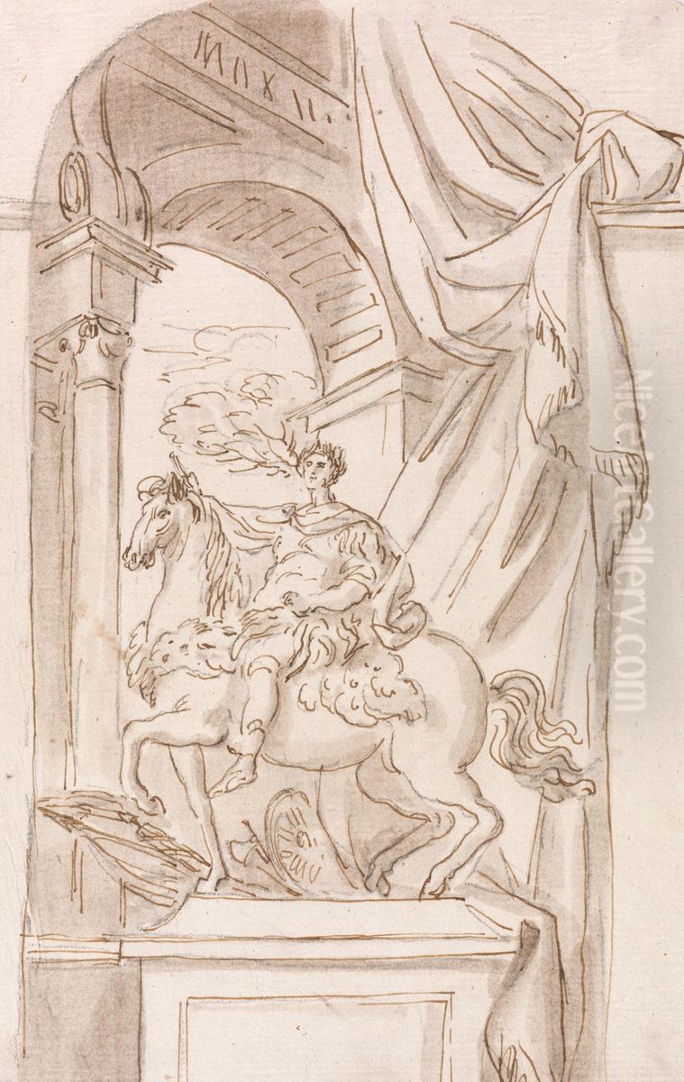 A Study of Agostino Cornacchini's Statue of Charlemagne, St. Peter's Basilica, Rome Oil Painting by Joseph Wilton