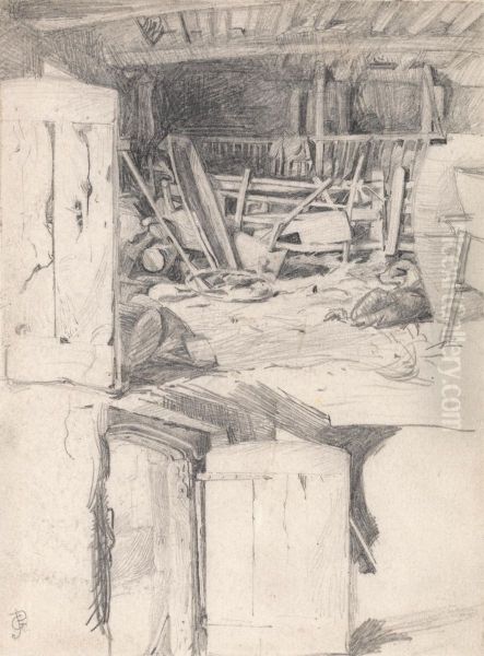 Interior of a Barn Oil Painting by George John Pinwell