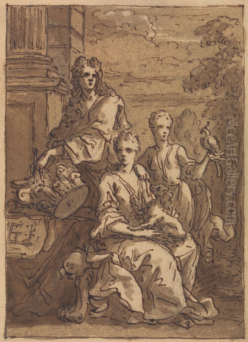 Design for a portrait of an architect or a painter Oil Painting by James Thornhill